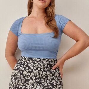 Reformation Bardot Top in Light Blue - M
